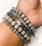 Gray Maifan Stone and Glass Beaded Stacked 5 Piece Bracelet Set