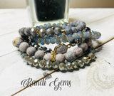 Gray Maifan Stone and Glass Beaded Stacked 5 Piece Bracelet Set