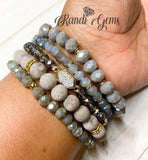Gray Maifan Stone and Glass Beaded Stacked 5 Piece Bracelet Set