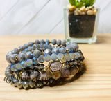 Gray Maifan Stone and Glass Beaded Stacked 5 Piece Bracelet Set