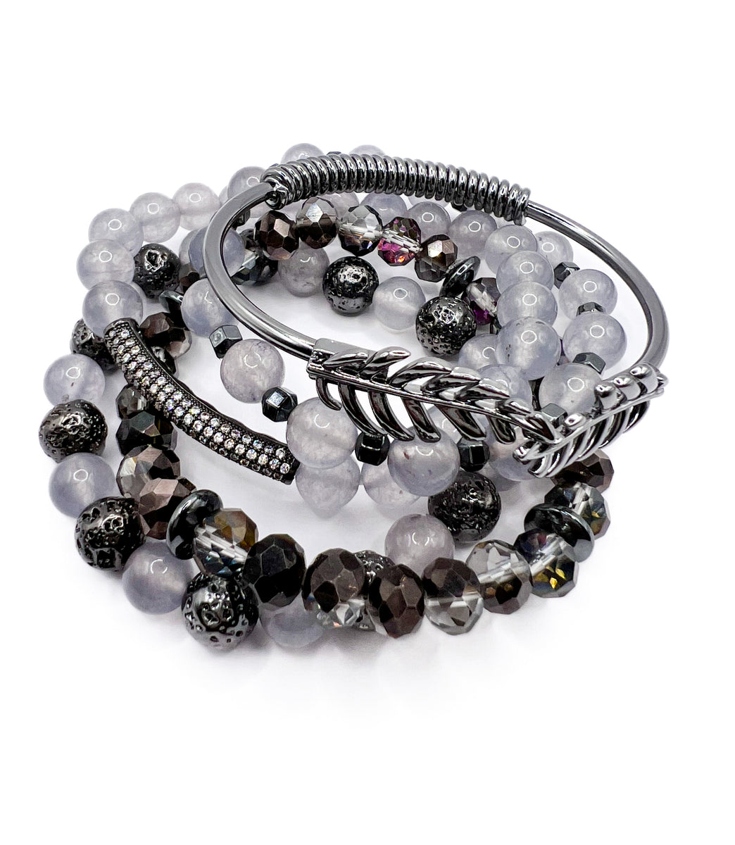 Bracelet Set Kohls Beaded Bracelets Light Gray And Gunmetal Beaded