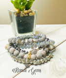Gray Maifan Stone and Glass Beaded Stacked 5 Piece Bracelet Set
