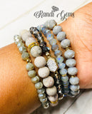 Gray Maifan Stone and Glass Beaded Stacked 5 Piece Bracelet Set