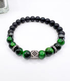 Green Tiger Eye and Onyx Beaded Bracelet