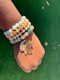 Green Stripe Agate Stack Beaded Charm Bracelet Set, “Hustle Like A Boss”