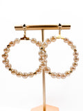 Champagne Gold Round Beaded Faceted Hoop Earrings