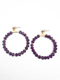 Purple Beaded Faceted Hoop Earrings