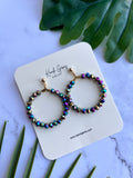 Multicolor Metallic Beaded Faceted Hoop Earrings