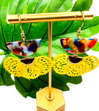 Yellow Multicolor Fan Charm Earrings