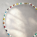 White Glass Pearl Glass, Multicolor Glass & Gold Beaded Necklace - 18”