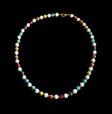 White Glass Pearl Glass, Multicolor Glass & Gold Beaded Necklace - 18”