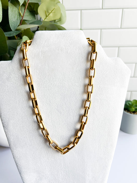 Chunky Paper Clip Gold Plated Stainless Steel Chain / Choker - 18”