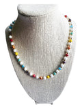 White Glass Pearl Glass, Multicolor Glass & Gold Beaded Necklace - 18”