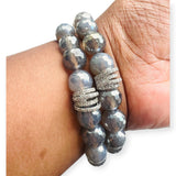 Mystic Agate Faceted Gemstone Bracelet – Brown, Gray, Champagne - 10mm