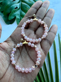 Light Pink Beaded Faceted Hoop Earrings