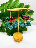 Teal Blue Multicolor Fan Charm Earrings