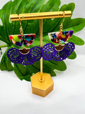Purple Multicolor Fan Charm Earrings
