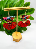 Red Multicolor Fan Charm Earrings
