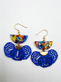 Royal Blue Multicolor Fan Charm Earrings