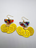 Yellow Multicolor Fan Charm Earrings