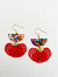Red Multicolor Fan Charm Earrings