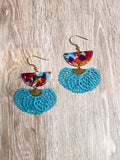 Teal Blue Multicolor Fan Charm Earrings
