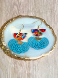 Teal Blue Multicolor Fan Charm Earrings