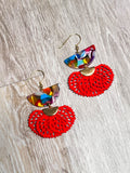 Red Multicolor Fan Charm Earrings