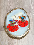 Red Multicolor Fan Charm Earrings