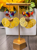 Yellow Multicolor Fan Charm Earrings