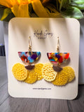 Yellow Multicolor Fan Charm Earrings