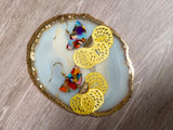 Yellow Multicolor Fan Charm Earrings