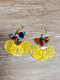 Yellow Multicolor Fan Charm Earrings