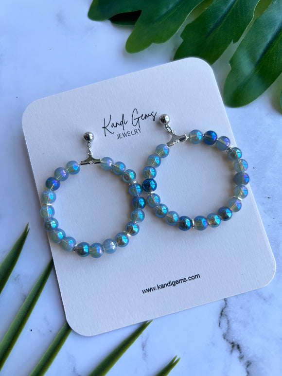 Blue Beaded Hoop Earrings