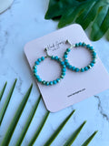 Blue Silver Beaded Faceted Hoop Earrings