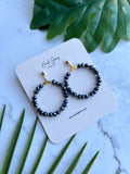 Blue Black Beaded Faceted Hoop Earrings