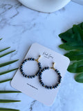 Blue Black Beaded Faceted Hoop Earrings