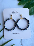 Blue Black Beaded Faceted Hoop Earrings