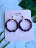Purple Beaded Faceted Hoop Earrings