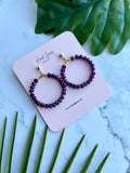 Purple Beaded Faceted Hoop Earrings