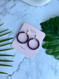 Purple Beaded Faceted Hoop Earrings