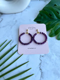 Purple Beaded Faceted Hoop Earrings