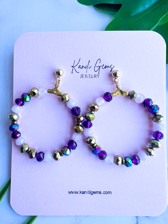 Berry Gold (Purple Mix) Beaded Hoop Earrings