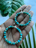 Blue Silver Beaded Faceted Hoop Earrings