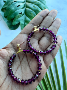 Purple Beaded Faceted Hoop Earrings