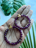Purple Beaded Faceted Hoop Earrings
