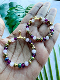 Berry Gold (Purple Mix) Beaded Hoop Earrings