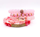 Pink Rose & Jade 5 Piece Bracelet Set