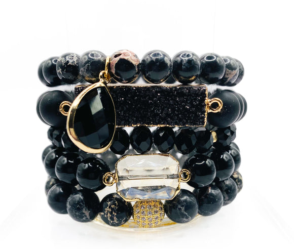 Black Sea Sediment Jasper 5 Piece Beaded Stack Bracelet Set