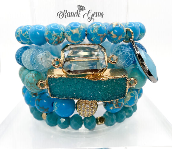 Blue Sea Sediment Jasper 5 Piece Bracelet Set